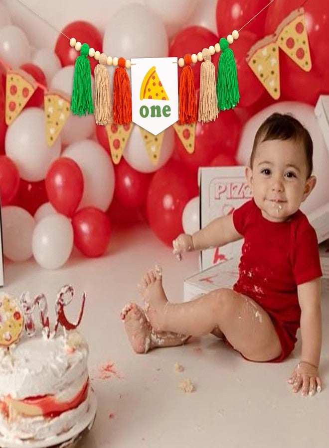 MUWEOL Pizza One High Chair Banner - Pizza Temed First Birthday Party Decorations,Green and Orange Tassel Garland - Image 3